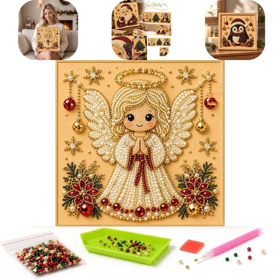 3D Christmas Diamond Painting Christmas Diamond Art Kits For Adults Bead Pearl Mosaic Craft Set With Picture Frame Santa Angel Tree Pattern DIY Wall Art for Holiday Home Decor Gift,E