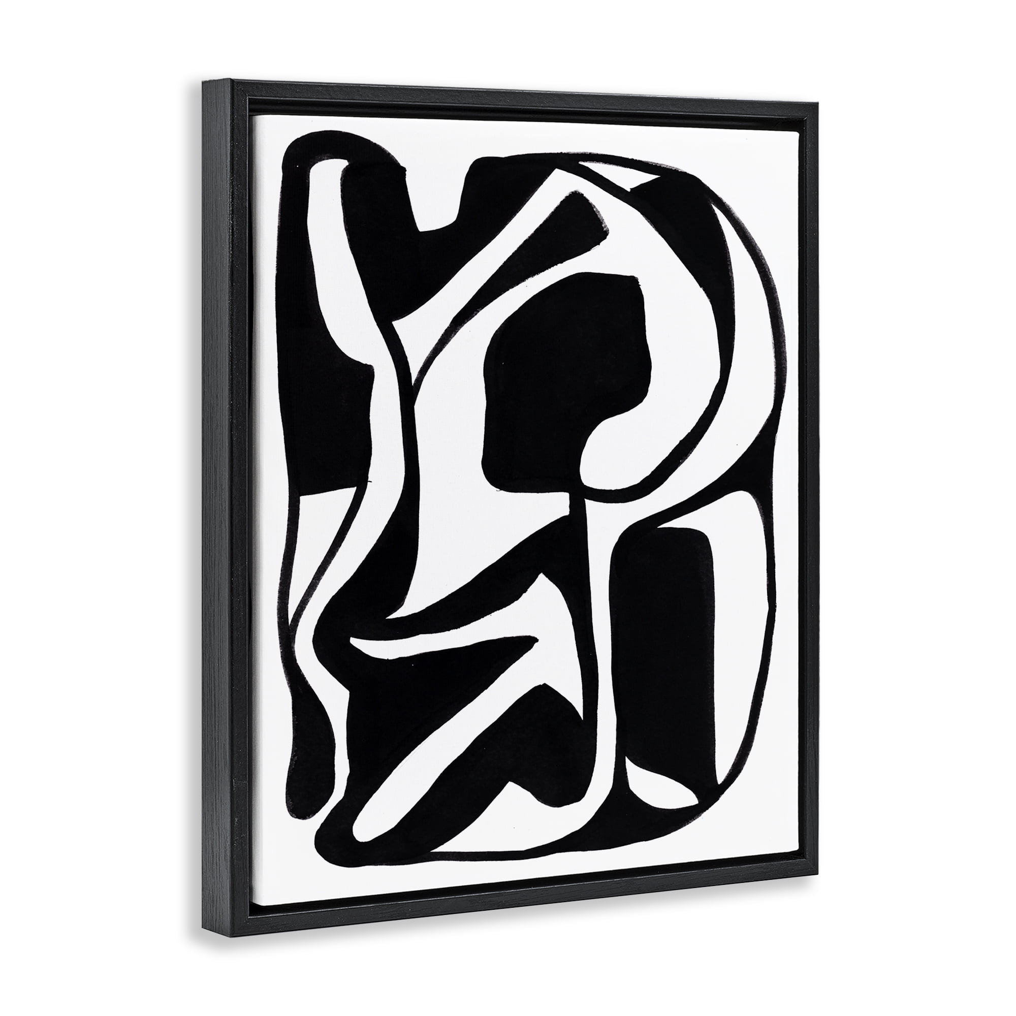 Stupell Industries Swirling Ink Pattern Abstract Painting Black Floater Framed Canvas Art Print Wall Art, 17 x 21