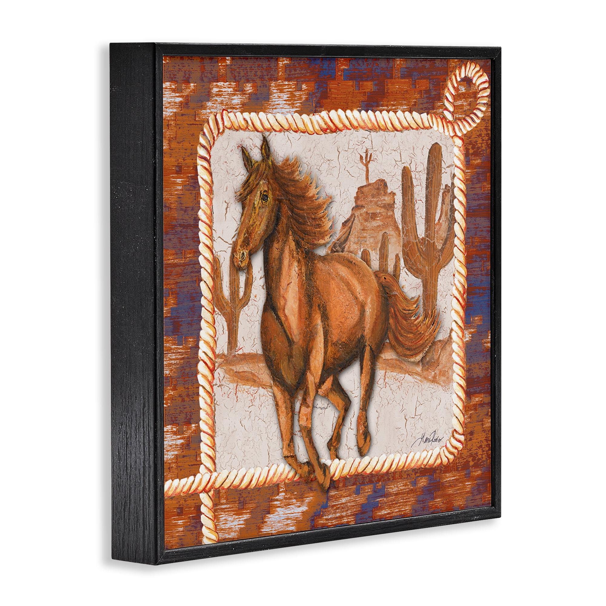 Stupell Industries Western Horse in Desert Landscape Painting Black Framed Art Print Wall Art, 17 x 17