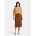 thumbnail image 2 of Time and Tru Women's Corduroy Midi Skirt with Front Slit, Sizes 0-20, 2 of 5