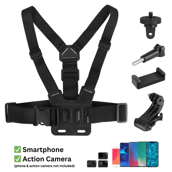 Celectigo Adjustable Chest Strap Mount for Smartphones and Action Cameras Head Strap Holder Kit for Travel, Black