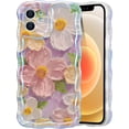 thumbnail image 1 of Case for iPhone 16 Pro Max, Colorful Retro Oil Painting Printed Flower Laser Glossy Pattern Cute Curly Wave Edge Exquisite Phone Cover Stylish Durable TPU Protective Case for Girl Women-Green,Pink, 1 of 5