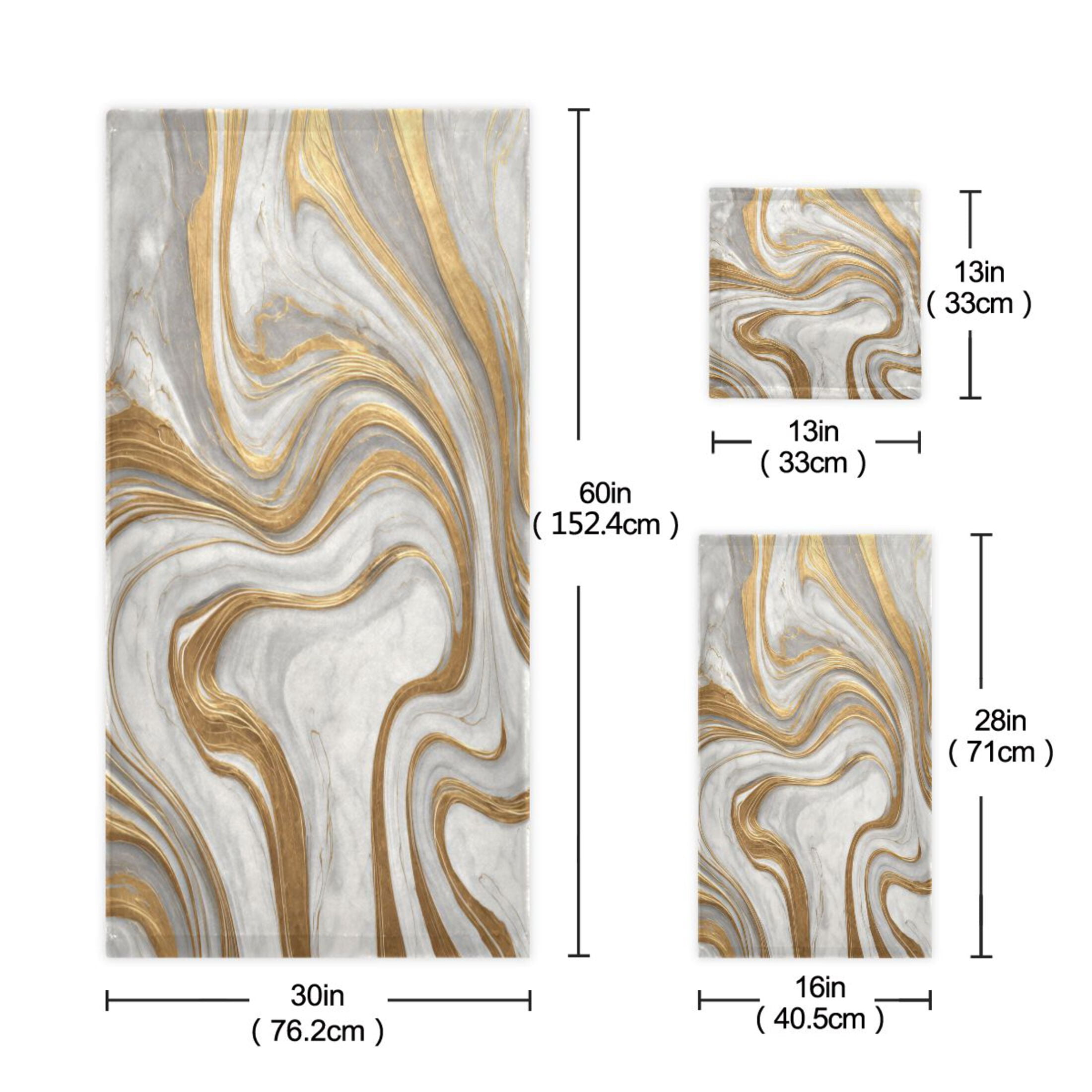 3 Sizes of Towel Sets Including Bath Towel Hand Towel and Washcloth for Daily Use Gold and White Marble