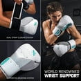 thumbnail image 3 of Hayabusa T3 Boxing Gloves for Men and Women Wrist and Knuckle Protection, Dual-X Hook and Loop Closure, Splinted Wrist Support, 5 Layer Foam Knuckle Padding - White/Teal, 14 oz, 3 of 6