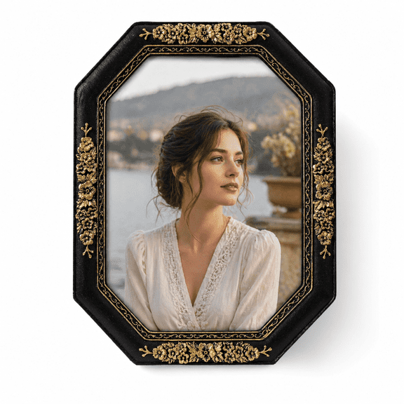 6x8 Vintage Picture Frame , Baroque octagon black Picture Frames,Vertically or Horizontally, Wall Hanging and Tabletop Display,Perfect Gift Choice,Photo Display