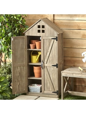 Outdoor Storage Cabinet with Distressed Wood Finish - Rustic Wood