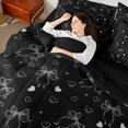 thumbnail image 3 of Erosebridal Girls Cute Ribbon Bow Twin Bedding Sets 7-Piece,Love Heart Print Bedding Comforter Set for Kids Teens,Black Reversible,Microfiber Bedroom Decor, 3 of 6