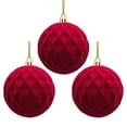 thumbnail image 1 of D Three Piece Burgundy Velvet Flocked Christmas Ball Ornaments With Large Check Pattern Plastic Hanging Decorations 3.15 Inch, 1 of 8