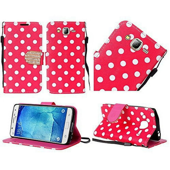 GSA Polka Dot Flip Wallet For Samsung Galaxy J7 (2015), J700 Hot Pink/White