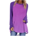 thumbnail image 2 of CLOISE Tees for Women Fall Cute Striped Blouses Crew Neck Long Sleeve Raglan Tees Tunic Color Block Tops Elegant Clothes Purple S, 2 of 5