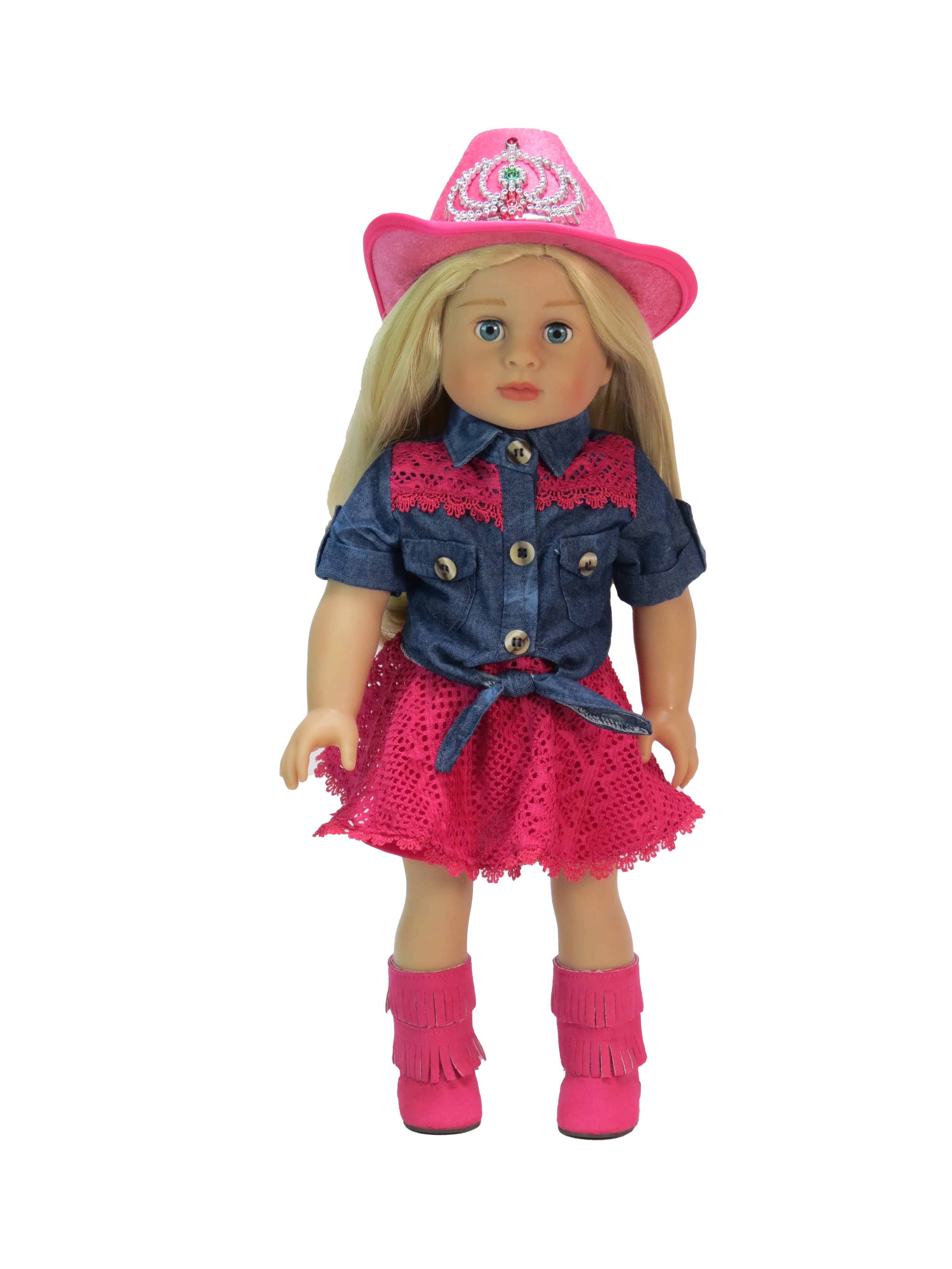 Details about   Pink Western Cowgirl Cowboy Jacket Top Jeans & Boots fit American Girl Size Doll 
