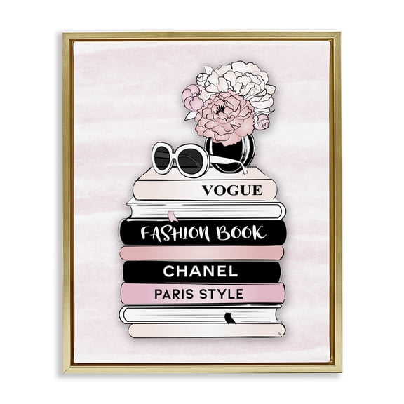 Stupell Industries Glam Pink Fashion Bookstack Gold Floating Frame Canvas Art, 25 x 31, by Martina Pavlova