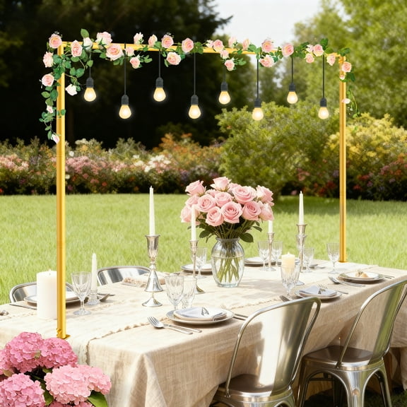 WETRBWEH Adjustable Gold Table Arch Stand , 34"-102"Length Over The Table Rod Stand With Clamps for Birthday Party, Bridal Shower & Event Decor
