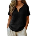 thumbnail image 2 of Summer Linen Tops for Women Oversized V Neck Cotton Linen Short Sleeve T Shirts Casual Solid Lightweight Breathable Comfy Tee Shirt, 2 of 6