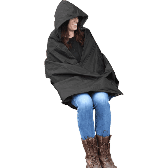WOLF Essentials Anywear Hooded Cushion Outdoor Blanket 56 x107 inches, Black