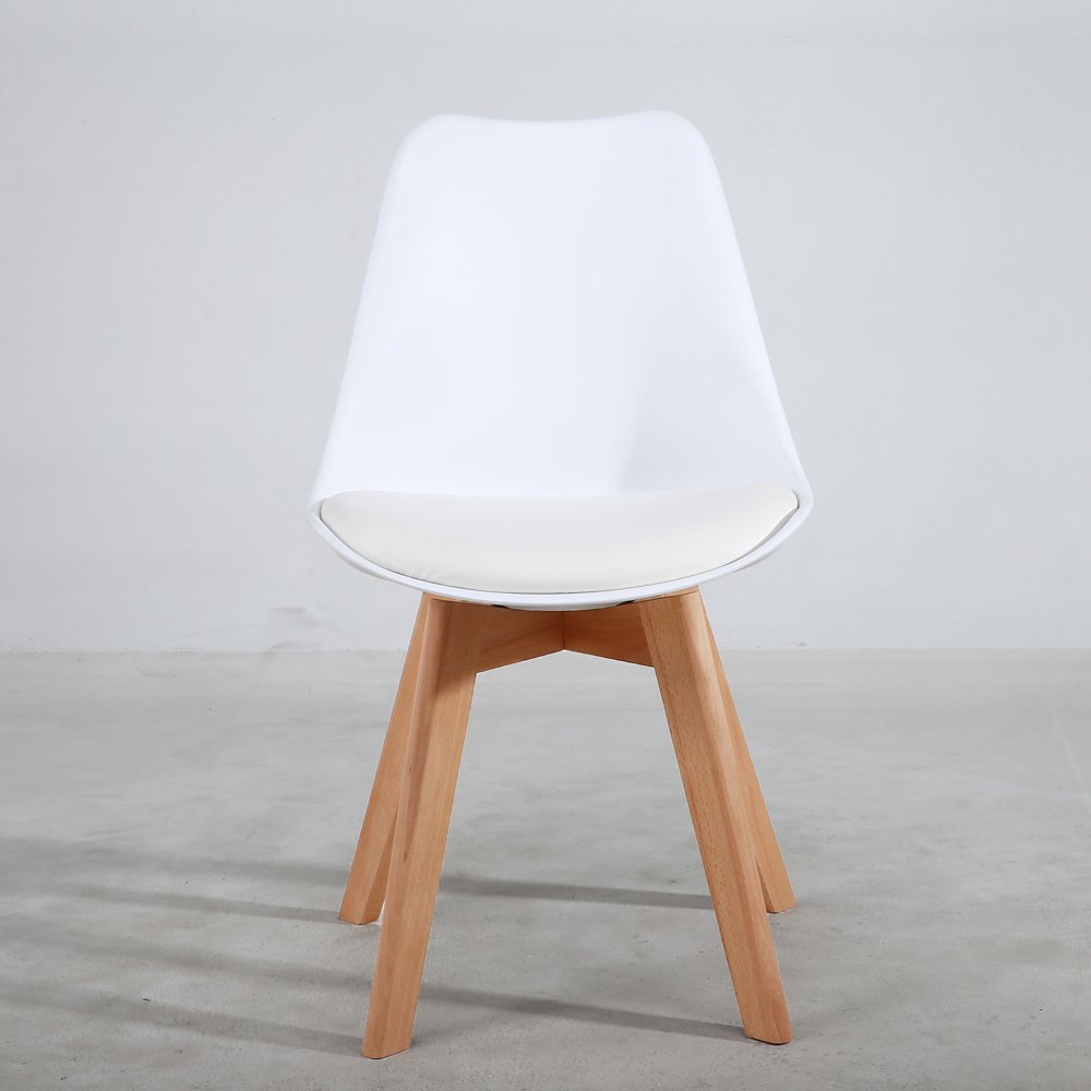 PP Upholstered Side Dining Chair with Beech Wood Legs, White, Set of 2