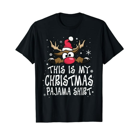 This Is My Christmas Pajama Shirt Funny Christmas Reindeer T-Shirt
