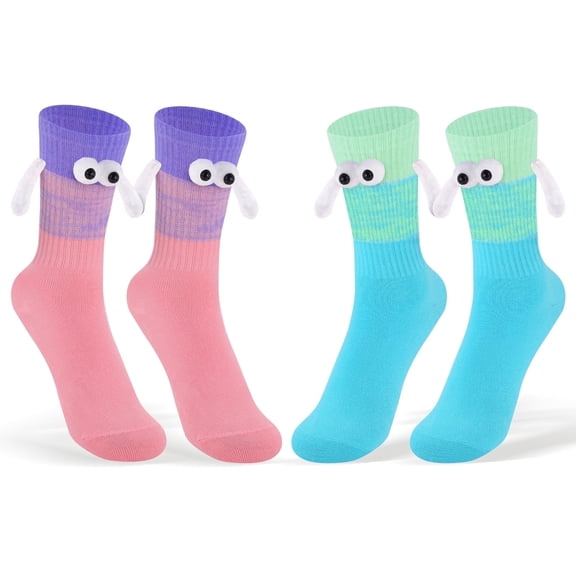 Funny Magnetic Holding Hands Socks for Women Men Teens Couples Best Friends - Cute Crazy Novelty Silly 3D Cartoon Socks -Valentines Anniversary Birthday Fun Gag Gifts Idea Christmas Stocking Stuffer