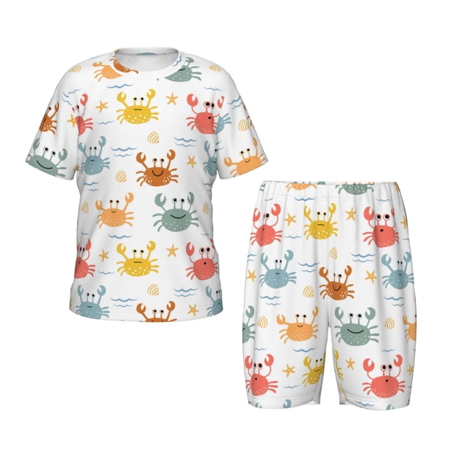 Fotbe Colorful Crabs Pijama Estampada de 2 Piezas para Niños – Ropa de Dormir de Manga Corta Cómoda para Niños y Niñas, Camiseta y Shorts de Algodón-3X-Large