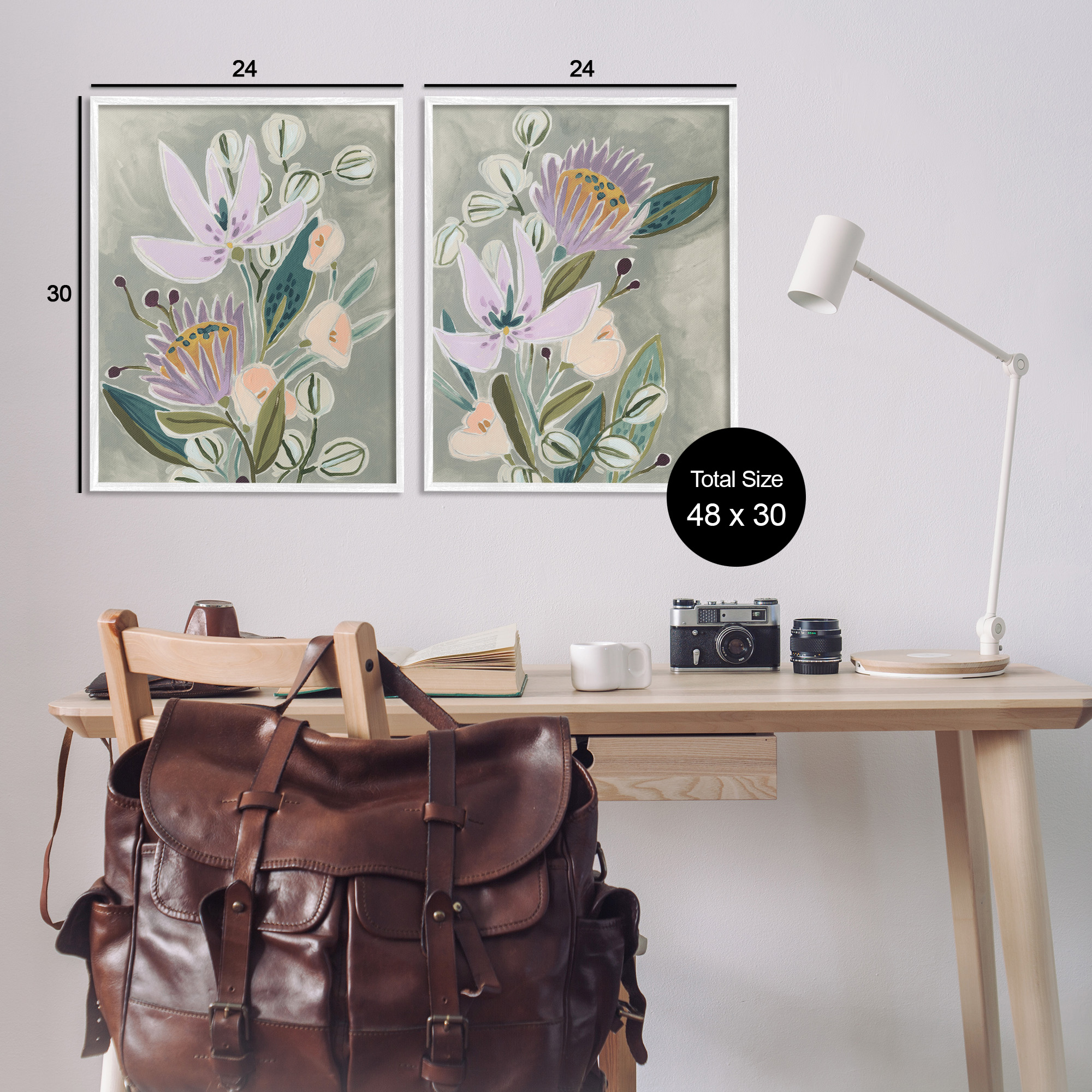 Stupell Industries Abstract Purple Floral Arrangement Botanical & Floral Painting White Framed Art Print Wall Art, 24 x 30, Set of 2