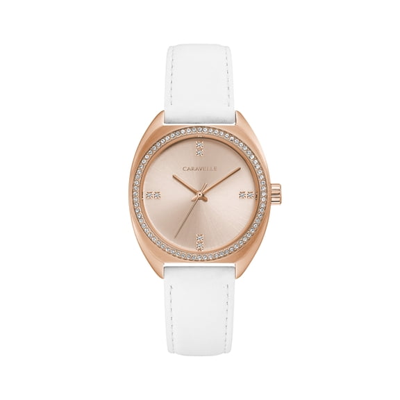 Caravelle Designed By Bulova Women's Leather Strap Crystal Watch