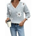 thumbnail image 2 of Female Oversized V Neck Fuzzy Sweaters Casual Loose Long Sleeve Chunky Knit Pullover Jumper Tops Gray XXL, 2 of 8
