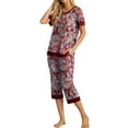 thumbnail image 5 of Cueply Womens Pajamas Sets Short Sleeve Sleepwear Top Capri Pants Casual Lounge Sets with Pockets, 5 of 6