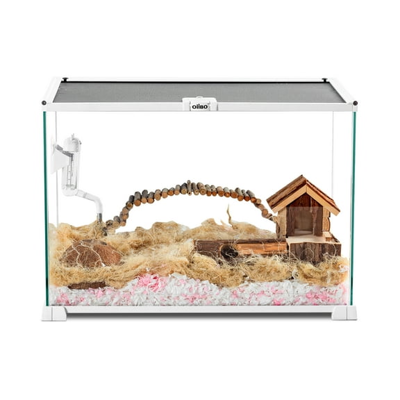 OiiBO Knock-Down Mini Glass Reptile Habitat, 360 Rotation Visually Reptile Terrarium 20”×12”×14”(14.5 gallon)，Easy Assembly.