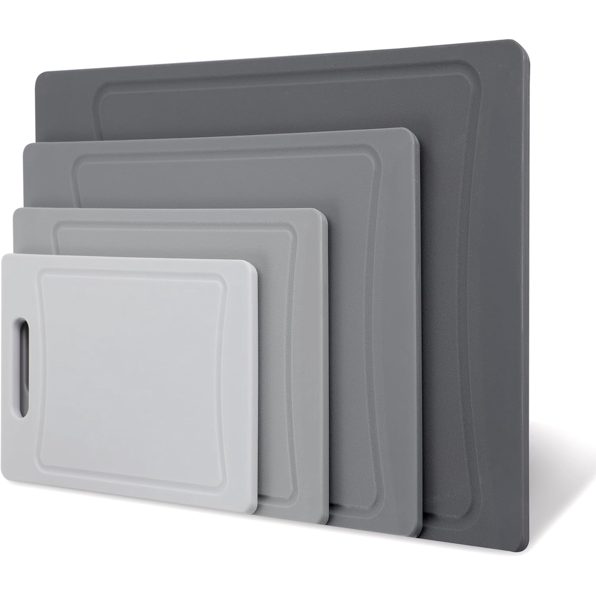 COOK WITH COLOR Non-Slip Cutting Board Set – Kitchen Essentials with Easy Grip Handle for Meat, Veggies, and Fruits, 4 Cutting Boards, Gray