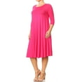 thumbnail image 2 of Women's Plus Size Casual 3/4 Sleeves Basic A-Line Pleated Solid Midi Dress, 2 of 5