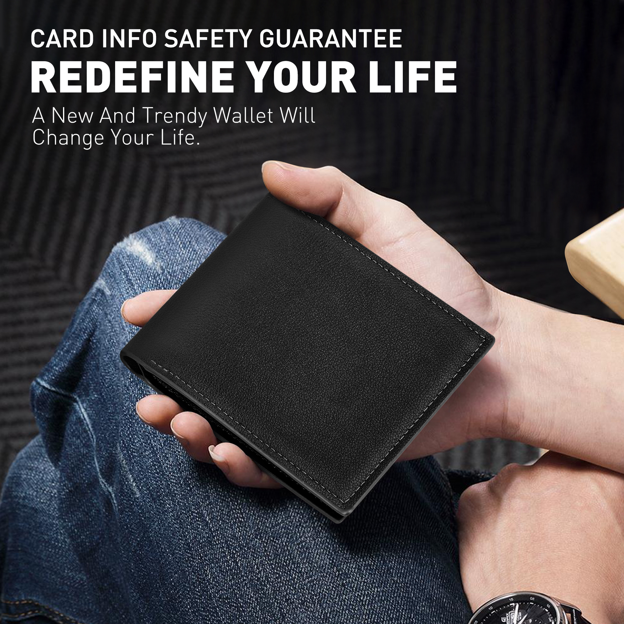 Cshidworld Men's Leather Bifold Wallet, Black photo 3