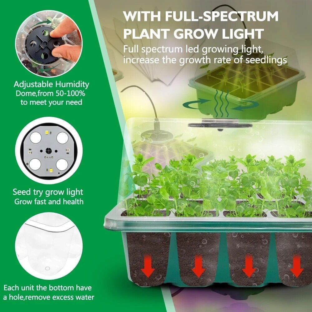 Costyle 5 Pack Seed Starter Trays with Grow Light Indoor Gardening Germination Trays Seed Starter Kit