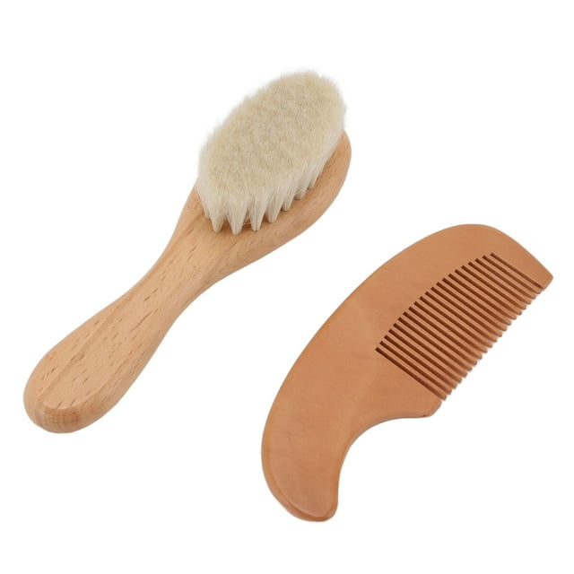 Pincel de Bebé y Juego de Peine, Cola Ergonómica de Cepillo de Cabello de Lana Multifunción y Lana Brillante