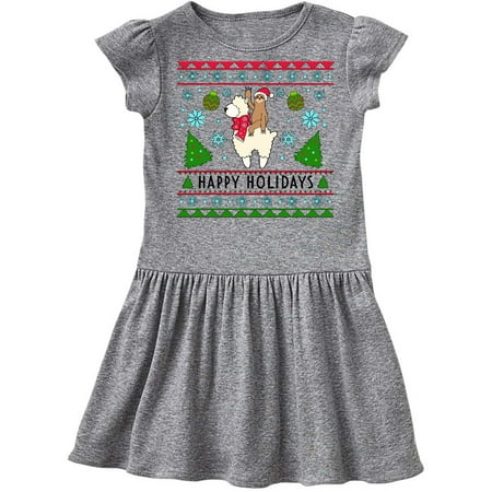 

Inktastic Happy Holidays Sloth and Llama Ugly Sweater Style Gift Toddler Girl Dress