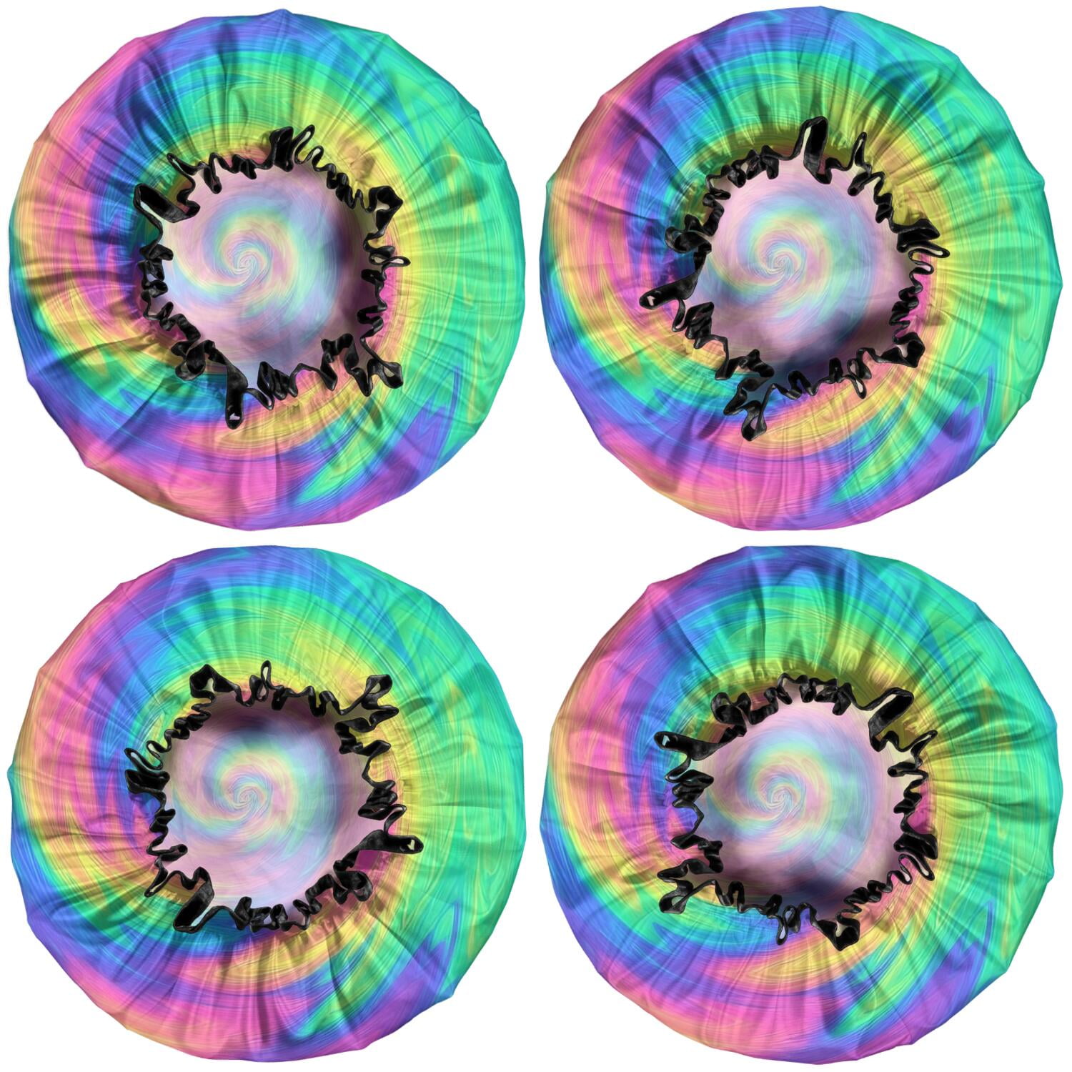 Shower Caps,Rainbow Tie Dye Spiral Pattern Waterproof Shower Cap for Women 4 Pieces,Double Reusable Hair Cover for Shower PEVA Elastic Stretch Hem