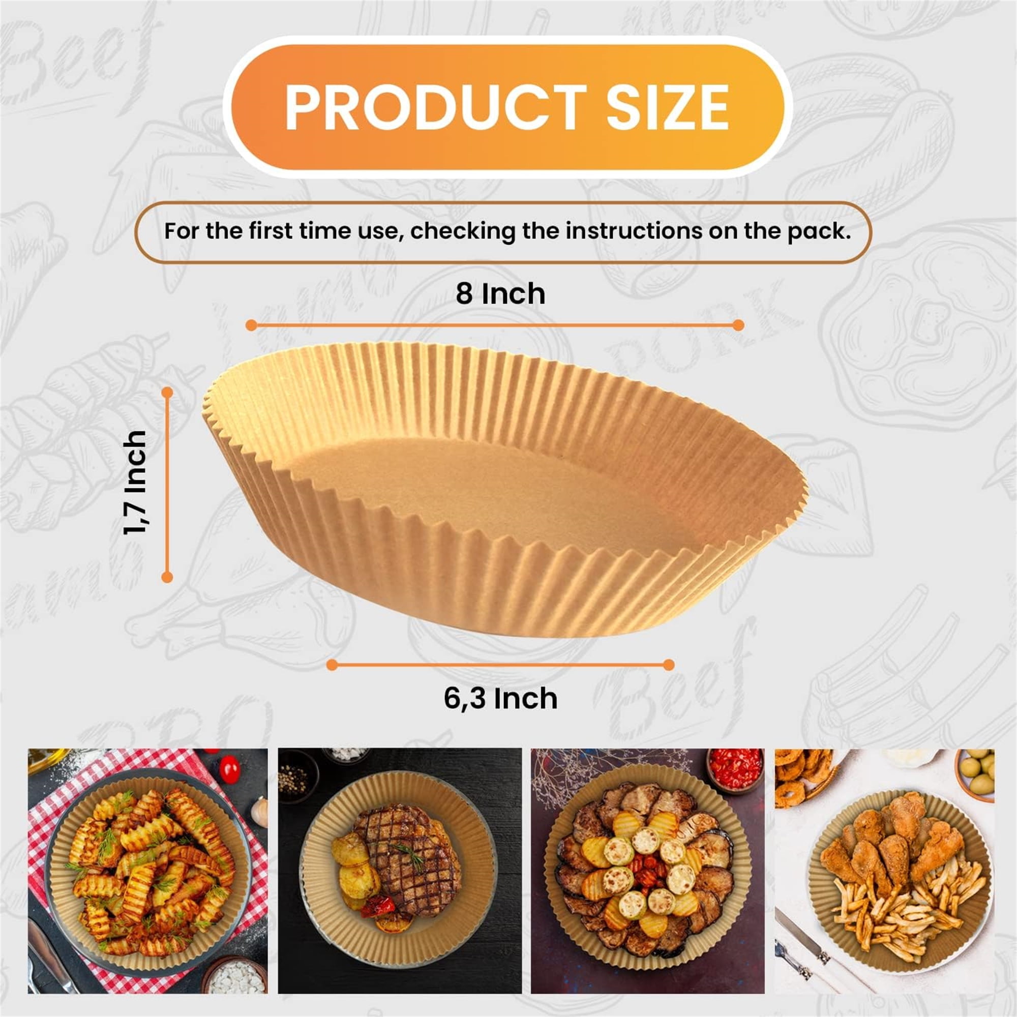 M Buder Non-Stick Disposable Air Fryer Liner Parchment Paper, Round, 6.3 in, 2-5 Qt, 100 Pieces