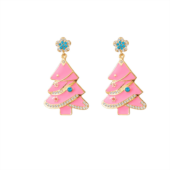 mimilili Rhinestone Christmas Tree Dangle Earrings Sparkly Crystal Pearl Bownot Snowman Earrings Colorful Xmas Festival Holiday Jewelry Gift