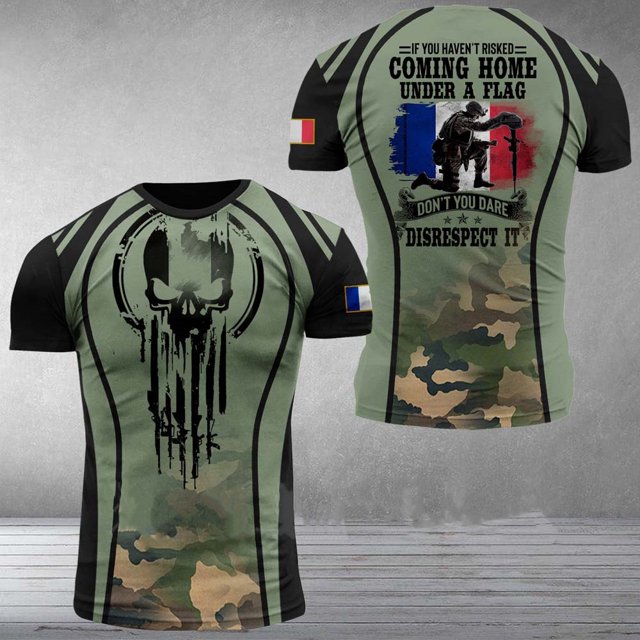 t-shirt à Imprimé Drapeau Français 3d, Procédé flexible, Style de Rue, Manches Courtes, Haut pour Homme