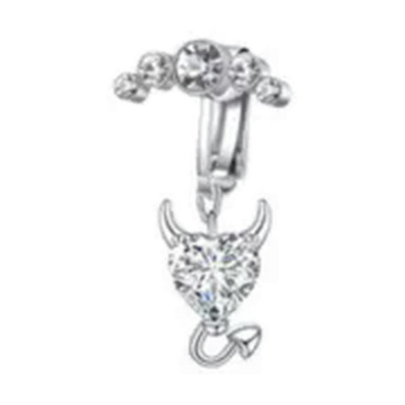 K-KED Women Fake Navel Belly Ring Non Piercing CZ Dangle Clip on Belly Button Ring-3