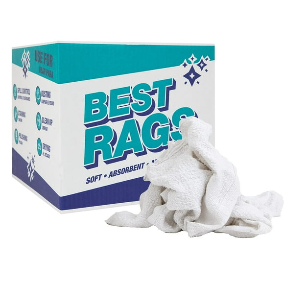 Arkwright W11 Terry Cleaning Rags Bulk - 100% Cotton Quick Dry Absorbent Reusable Towels, Multi-Purpose Cloths for Kitchen, Car, Bathroom, Gym, and Bar, 10 lb, White
