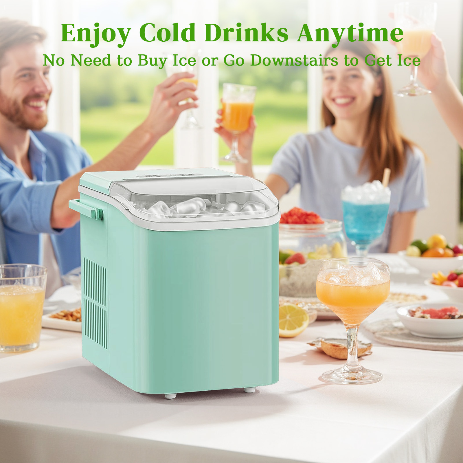 Haysky Countertop Ice Maker, 26 Lbs/24H, Ice in 6Mins, 2 Sizes, Self-Cleaning Portable Ice Machine Countertops for Home, Office, RV, Camping, Green