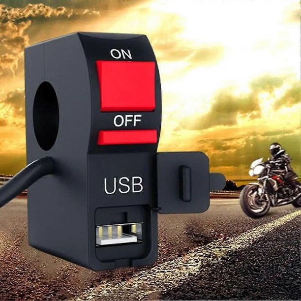22mm Universal Motorcycle Handlebar Start Flameout Switch On Off Button With USB Charger Headlight Indicator Switch
