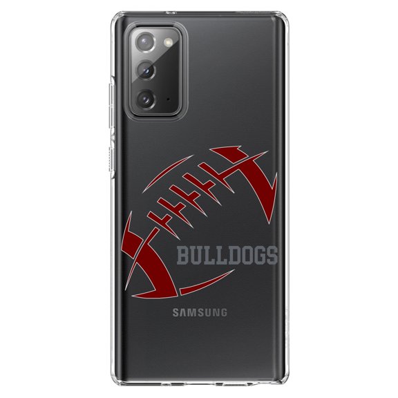 DistinctInk Clear Shockproof Hybrid Case for Samsung Galaxy Note 20 (6.7" Screen) - TPU Bumper, Acrylic Back, Tempered Glass Screen Protector - Bulldogs Football - Maroon, Gray