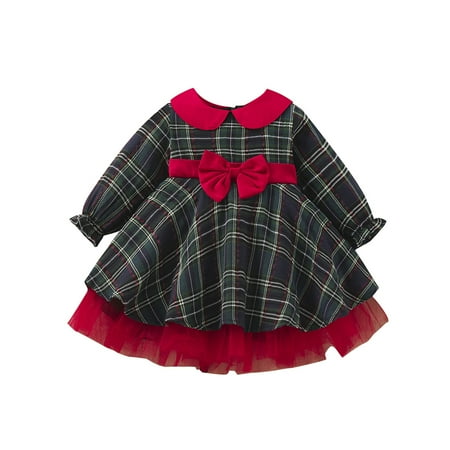 

Sunisery Kids Toddler Baby Girls Spring Autumn A-line Dress Long Sleeve Peter Pan Collar XMAS Plaid Dress
