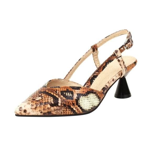 EQWLJWE Heels for Women Mid Kitten Heel Pumps for Women Snakeskin Printing Pattern Pointed Toe Slingback Sandals Classic All-Matching Dress Shoes with Adjustable Ankle Buckle