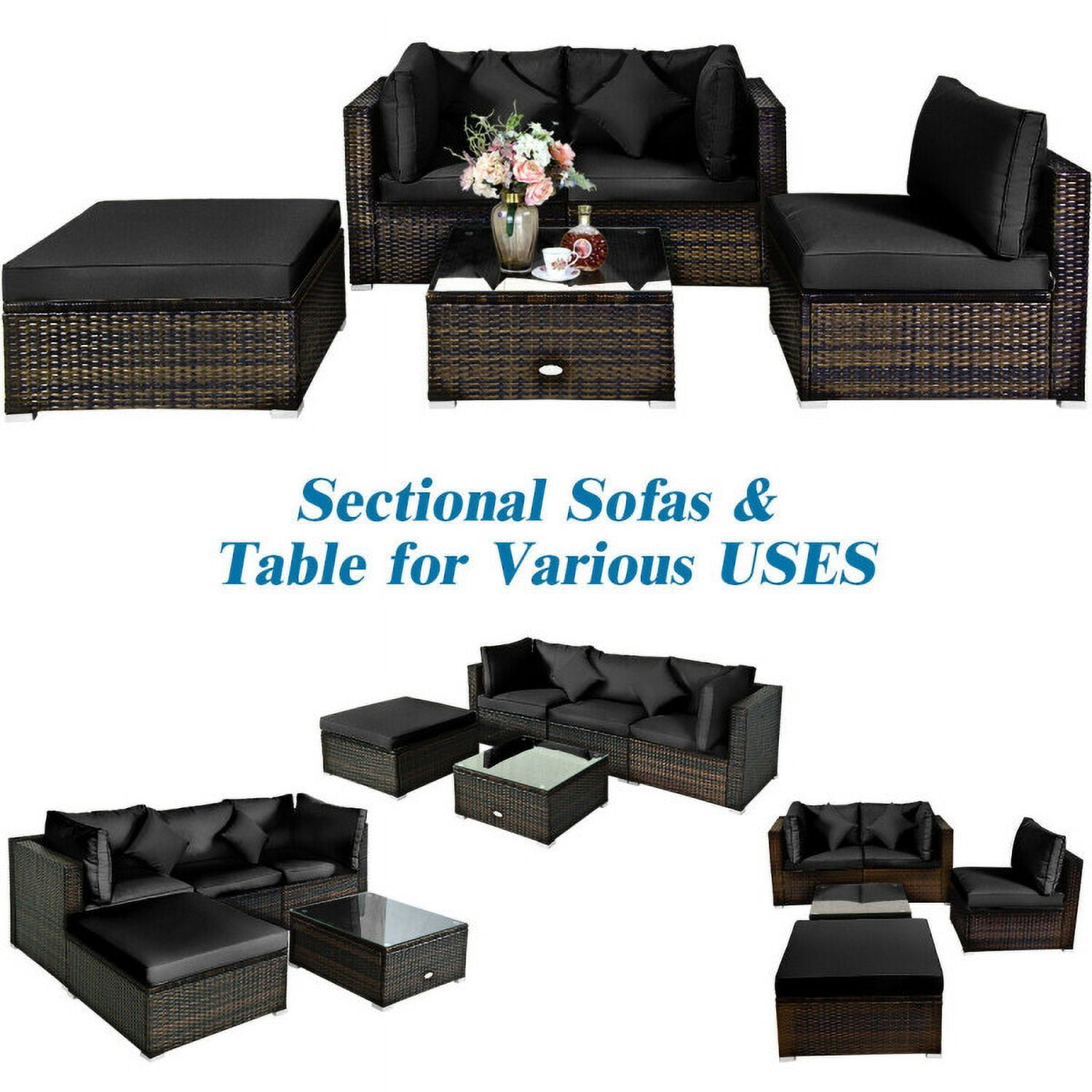 Aimee Lii 5 Pcs Outdoor Patio Rattan Furniture Set Sectional Conversation with Cushions, Outdoor Patio Set, Black