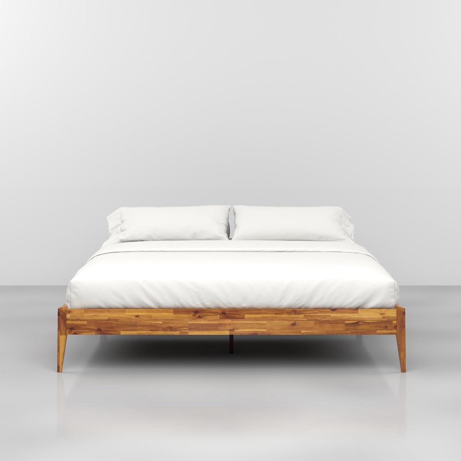 Bme King Size | Dinkee 78x82x15in Signature Bed Frame Without Headboard, Multiple Style, Acacia Wood, Caramel