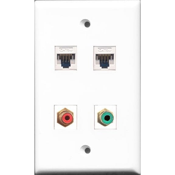 RiteAV - 1 Port RCA Red and 1 Port RCA Green 2 Port Cat5e Ethernet White Wall Plate