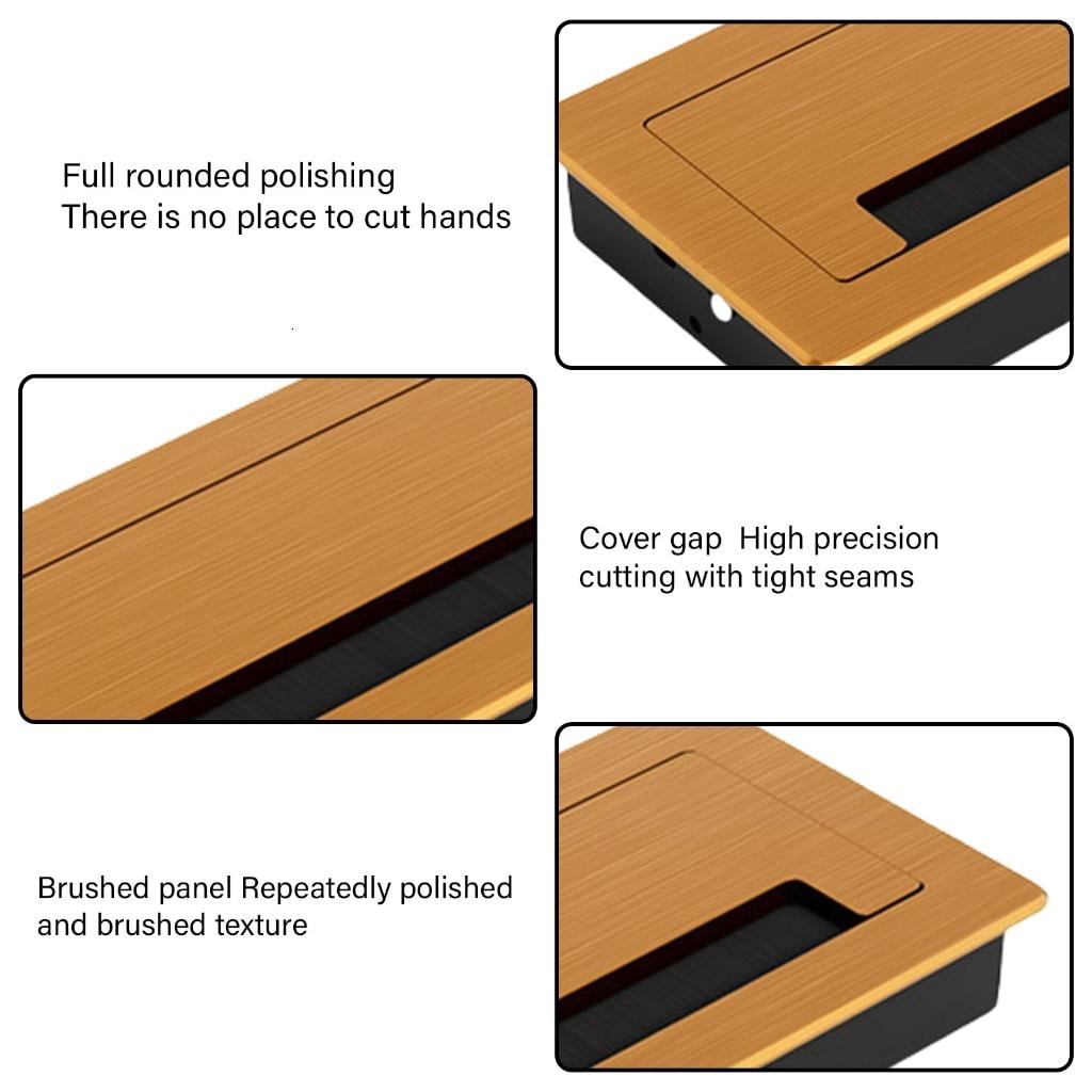 YIGSECU Thickening Aluminum Desk Cable Management Grommets Rectangle Brushed Hole Cover