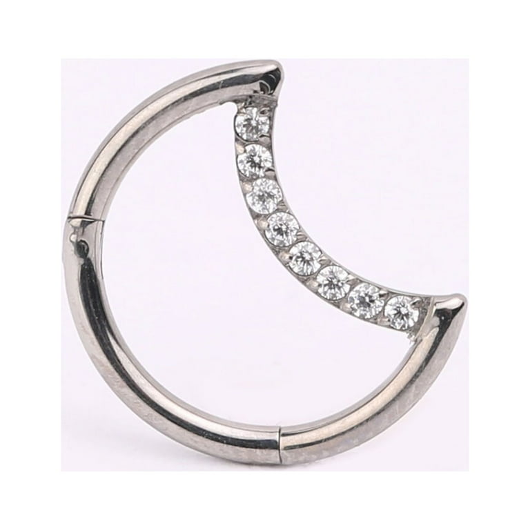 Implant Grade Titanium Crescent Moon White CZ Hinged Clicker Hoop Daith Cartilage Ring Implant Grade Titanium Crescent Moon White CZ Hinged Clicker Hoop Daith Cartilage Ring